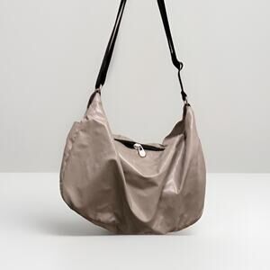 Jack Gomme Paris LIGHT Nylon Shoulder Bag Medium Taupe Beige with Pouch RARE